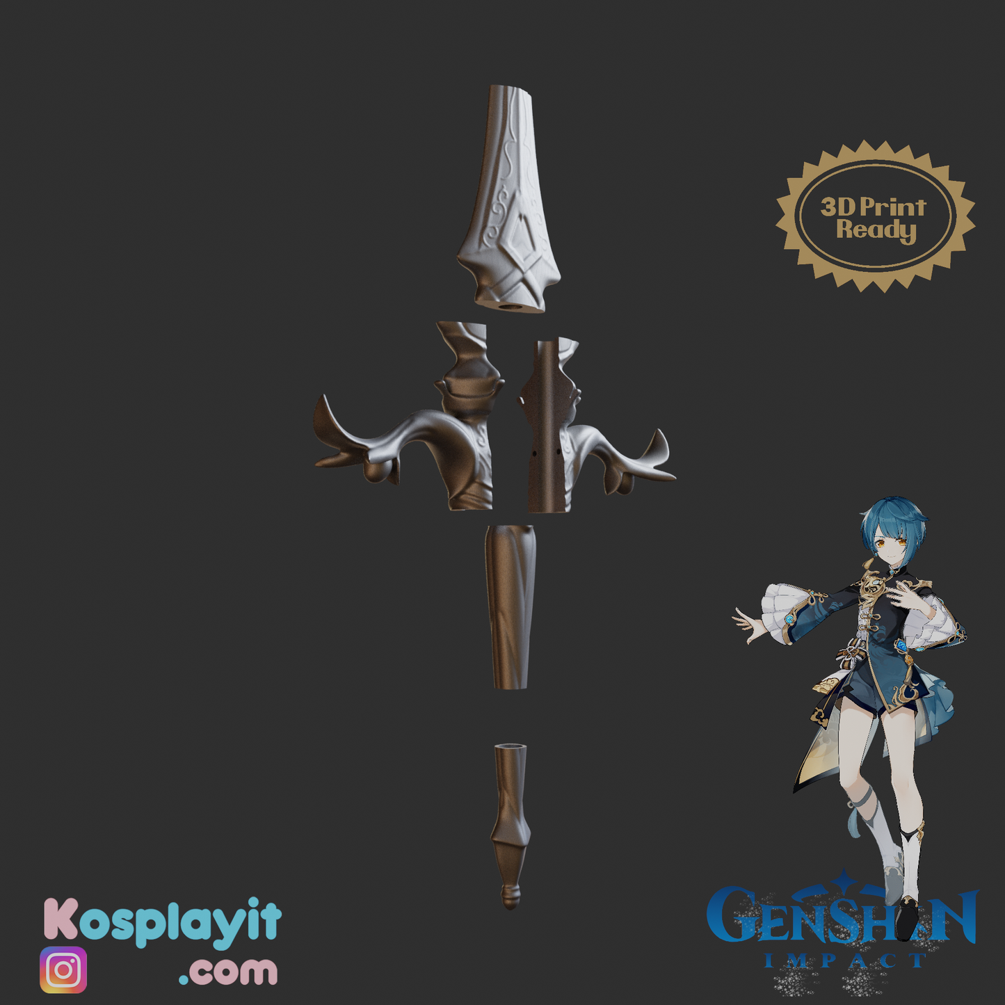Sacrificial Sword - Digital 3D Model - Genshin Impact - Xingqiu Cosplay