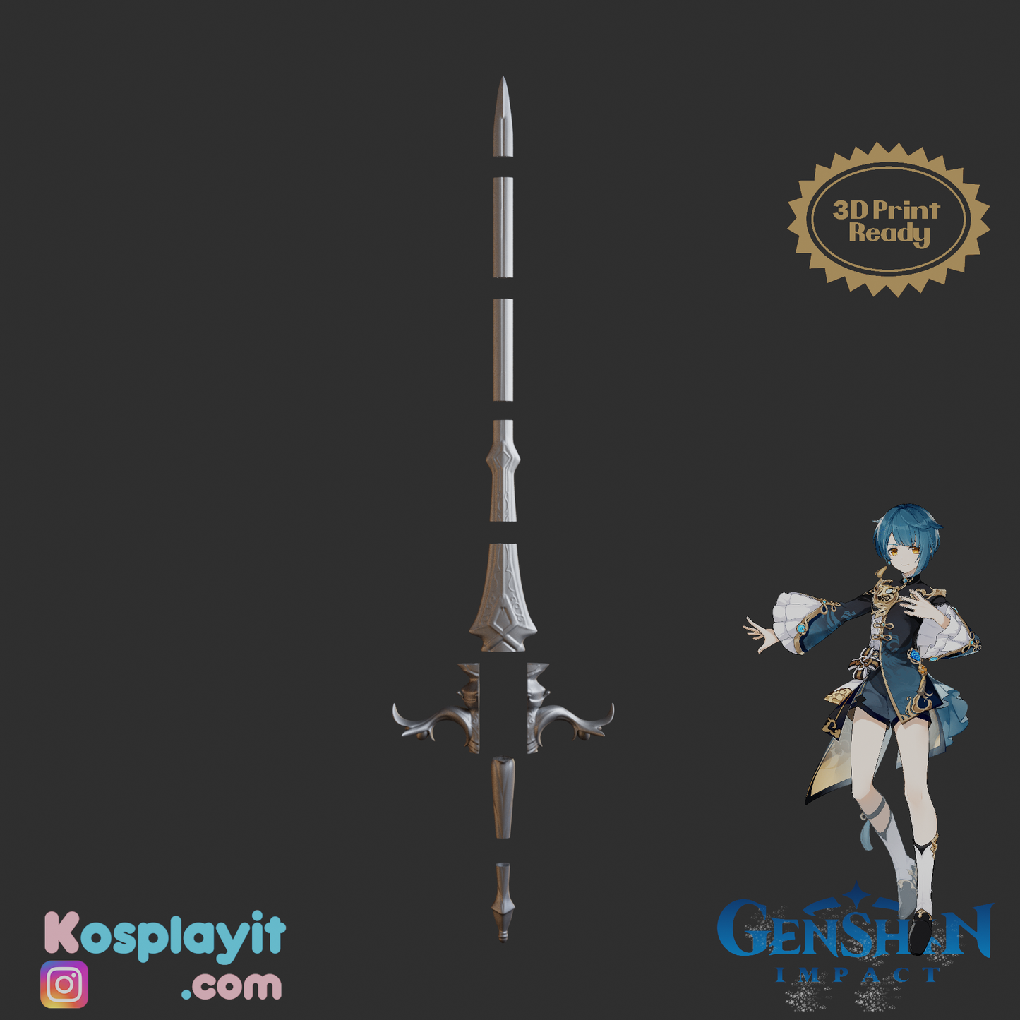 Sacrificial Sword - Digital 3D Model - Genshin Impact - Xingqiu Cosplay