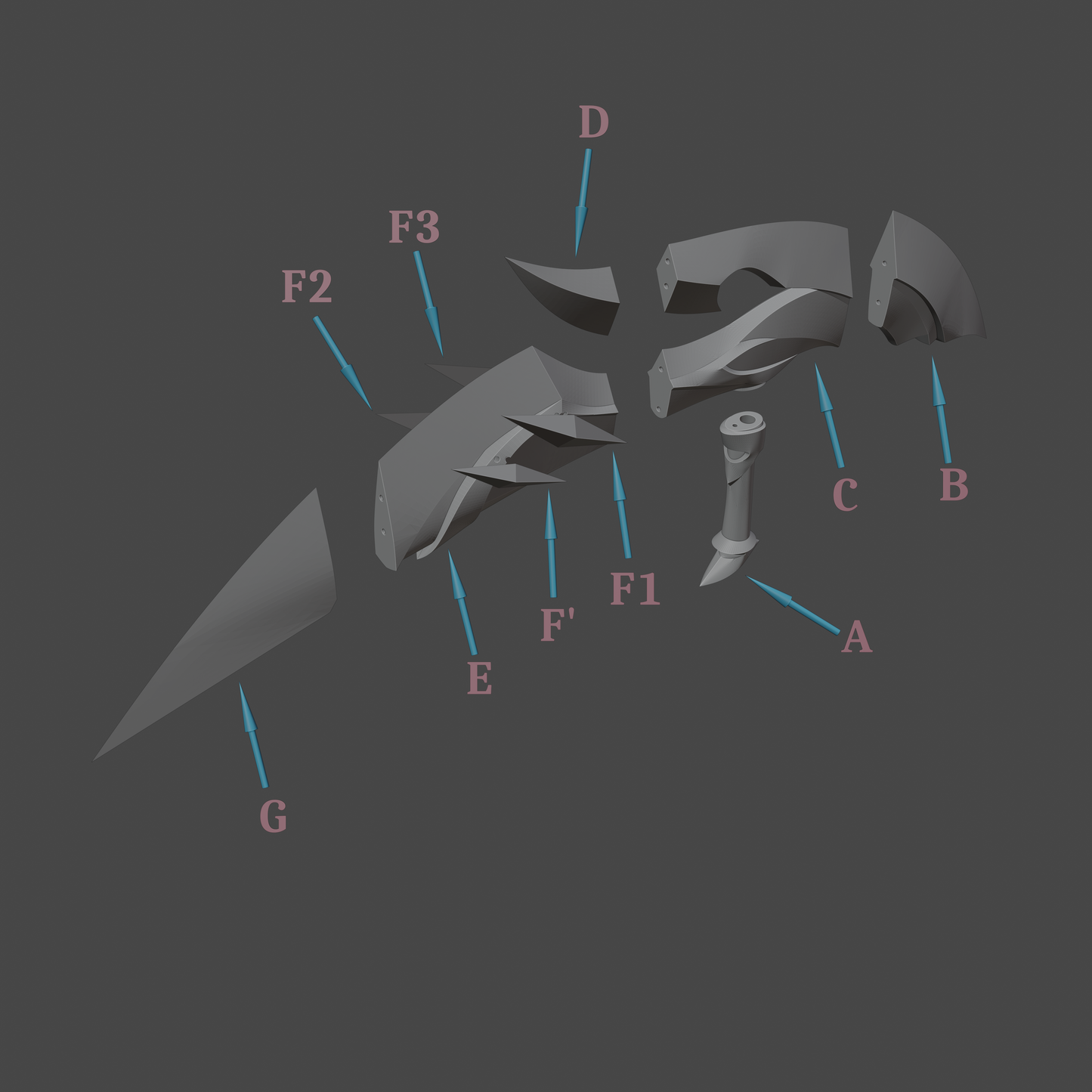 Agent's Sacrificial Knife - Digital 3D Model - Genshin Impact - Fatui Pyro Agent Cosplay