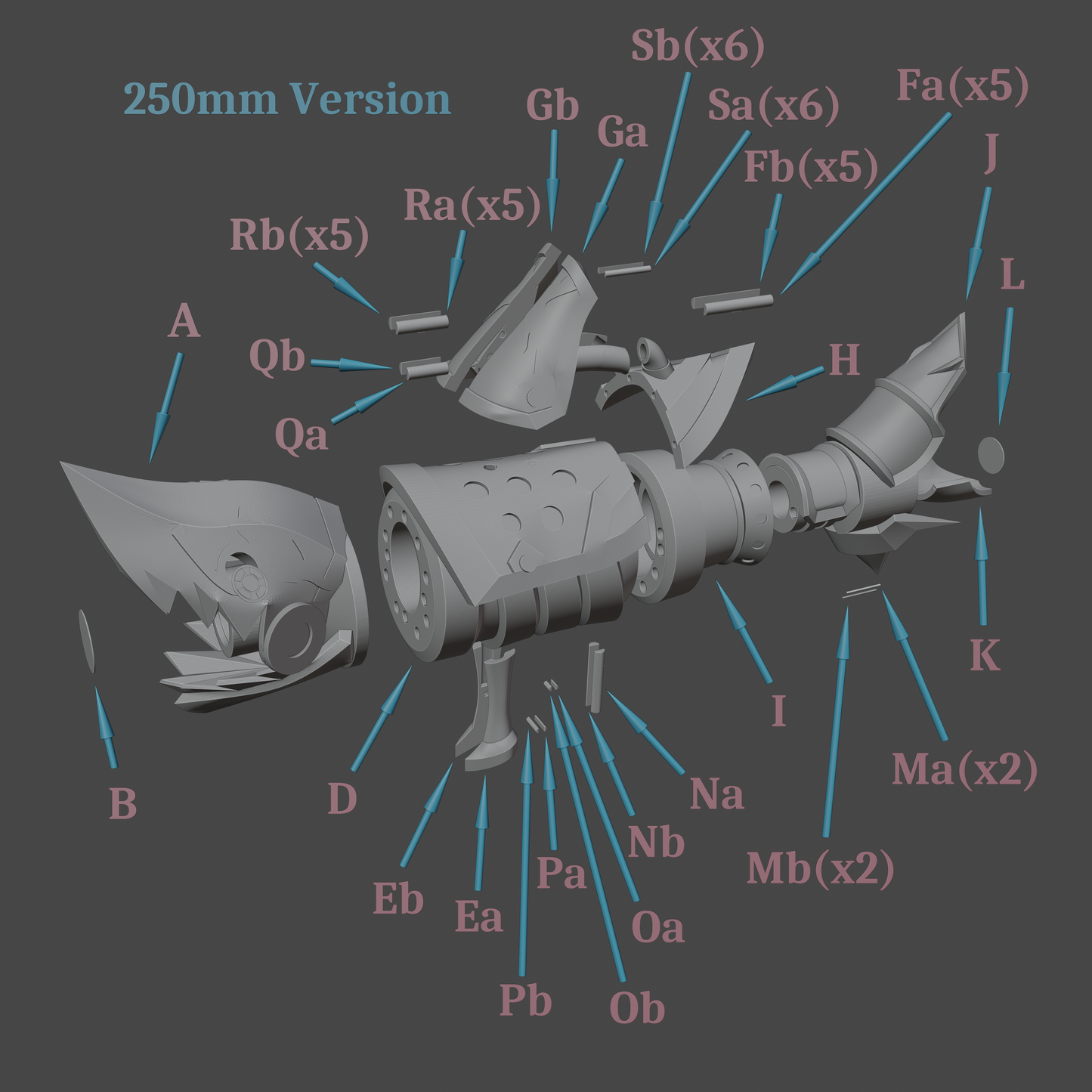 Jinx Arcane Shark Gun - Digital 3D Model and Physical 3D Printed Kit Options - Jinx Arcane Cosplay - Fishbones - Jinx Shark Bazooka