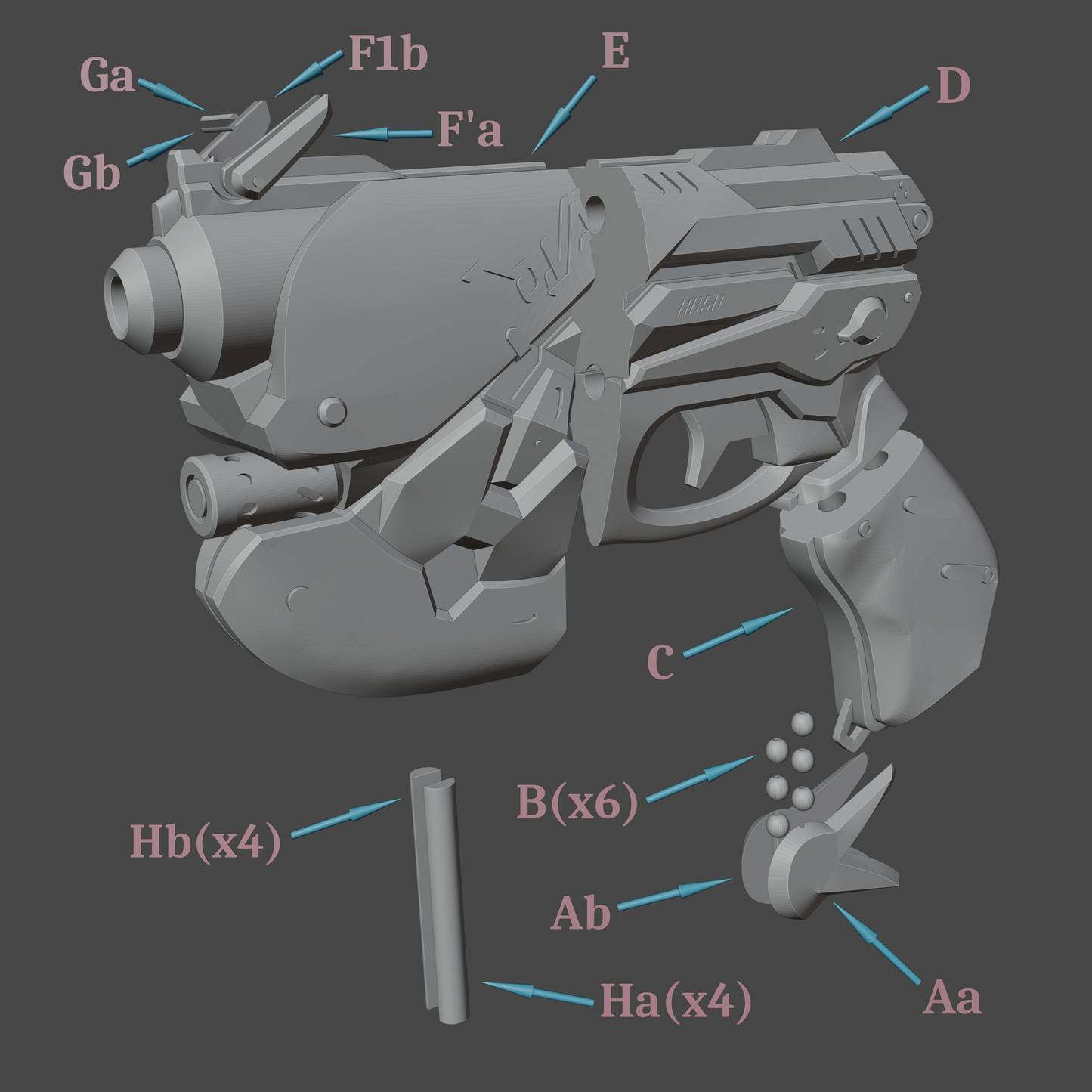 D.Va's Light Gun (Pink) - Digital 3D Model Files and Physical 3D Printed Kit Options - Light Gun - D.Va Cosplay