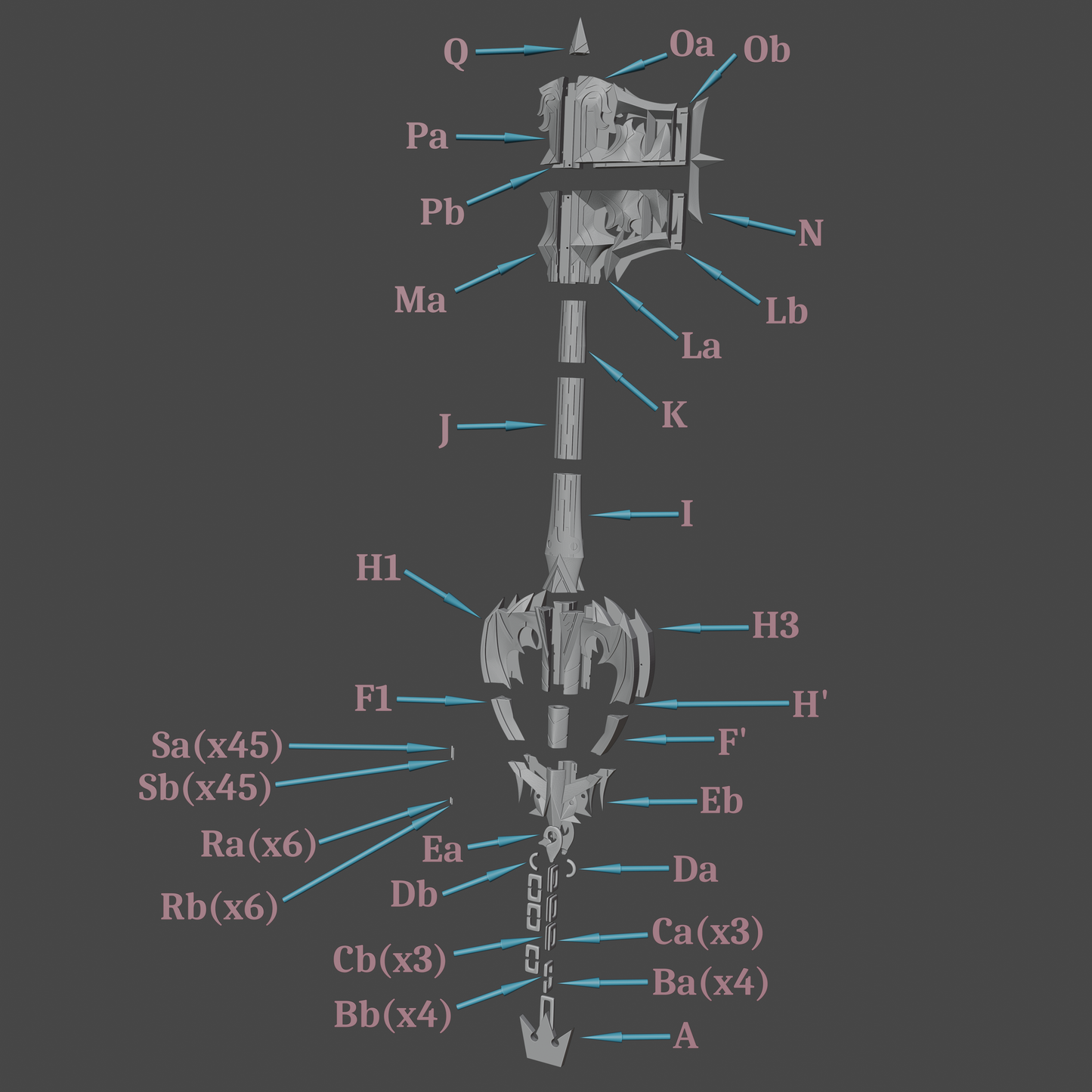 Sora's Oblivion Keyblade - Digital 3D Model Files and Physical 3D Printed Kit Options - Sora Cosplay - Oblivion Keyblade