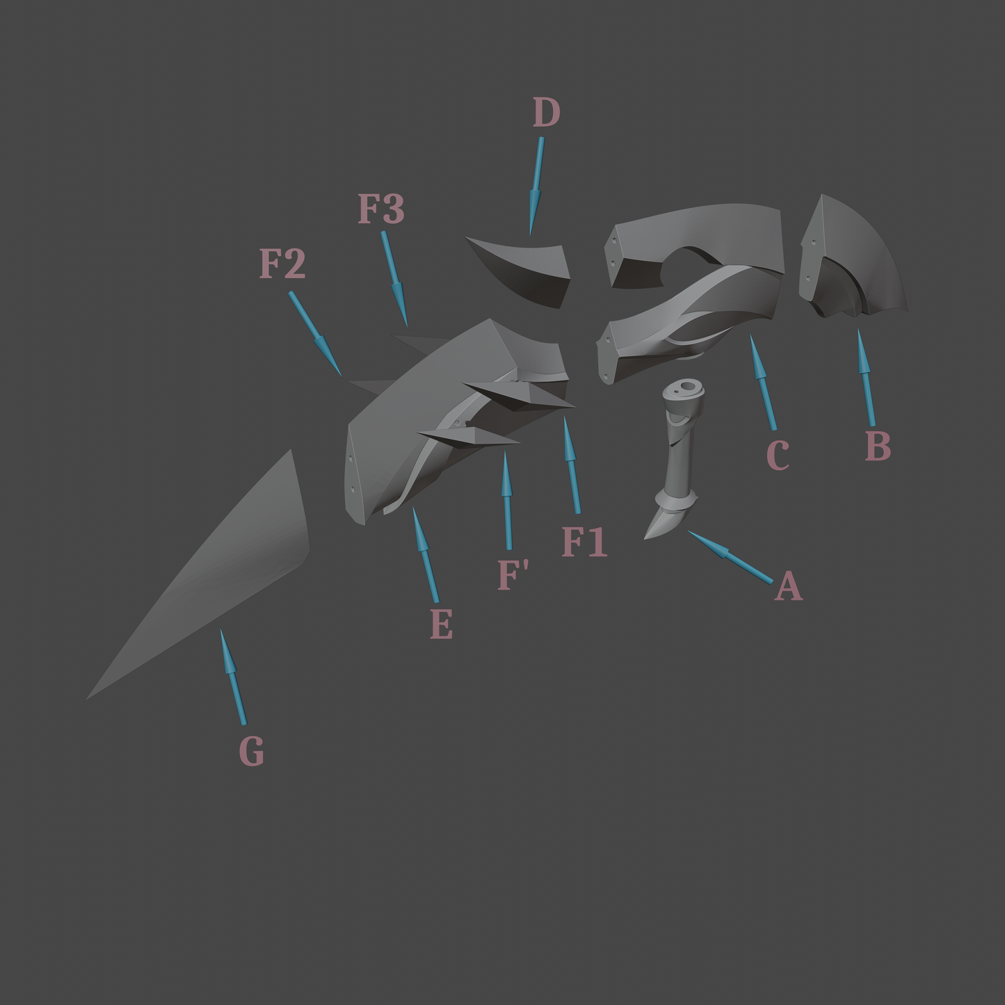 Fatui Pyro Agent Sacrificial Knife - Digital 3D Model Files and Physical 3D Printed Kit Options - Fatui Pyro Agent Cosplay